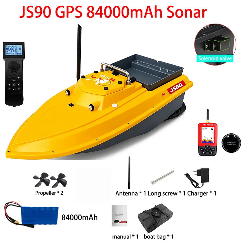 JS90 12V GPS Bait Boat 280m/1 Minute 100 Fishing Spots Load 3KG Automatic Cruise Return 3-speed Adjustment Night Fishing Boat