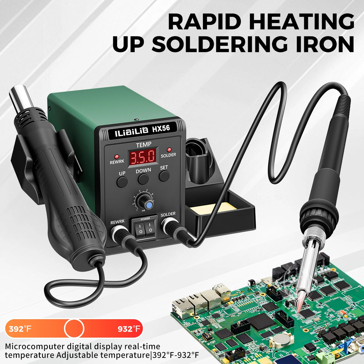 700W 2In1 Soldering Station, SMD Hot Air Rework Station LED Digital Display W/Heat Gun and Solder Iron Kit, Auto Sleep Functions