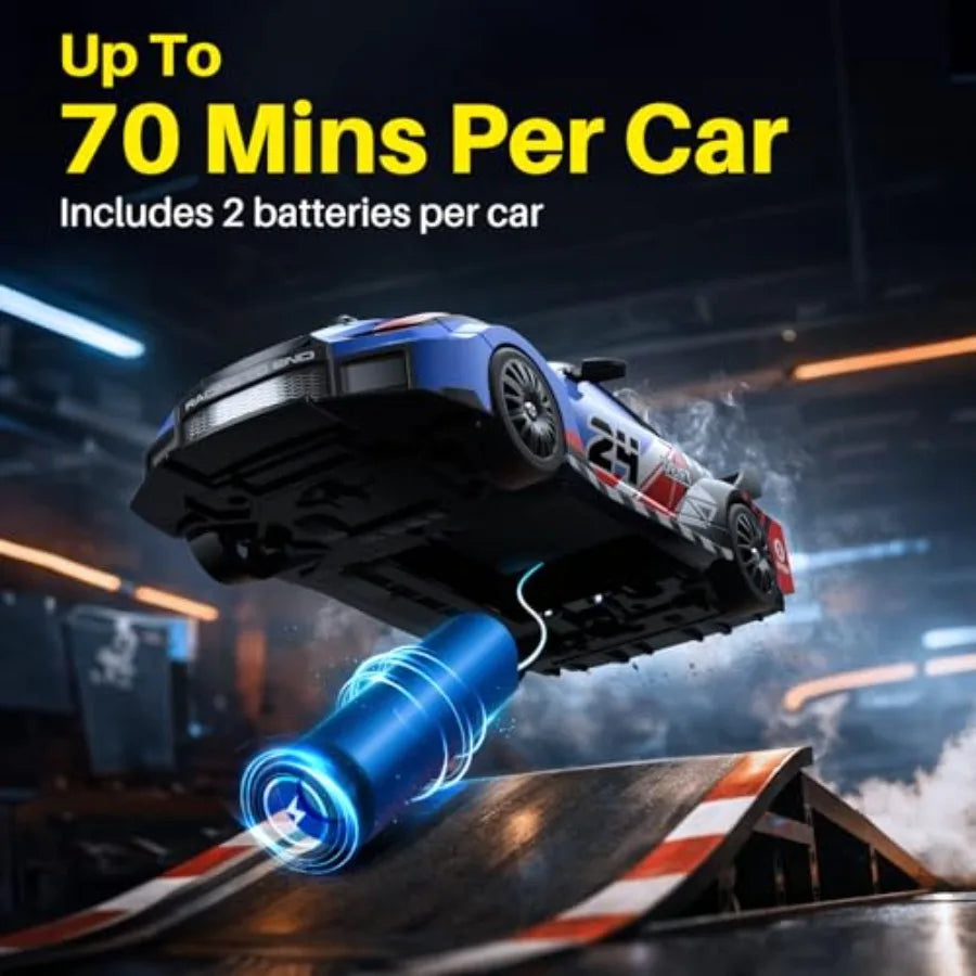 2 Pack RC Drift Cars, 1:24 Remote Control Car Set, Up to 70 Mins Per Car, LED Lights, Mini Track Barriers and Challenge Cards,