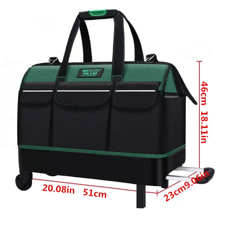 One-Piece Red and Green 20-Inch 51X46X 23cm Electrician's Tool Bag, Oxford Cloth Tool Box, Tool Pouch, Woodworking Storage Bag with Plastic Bottom, with Adjustable Shoulder Strap