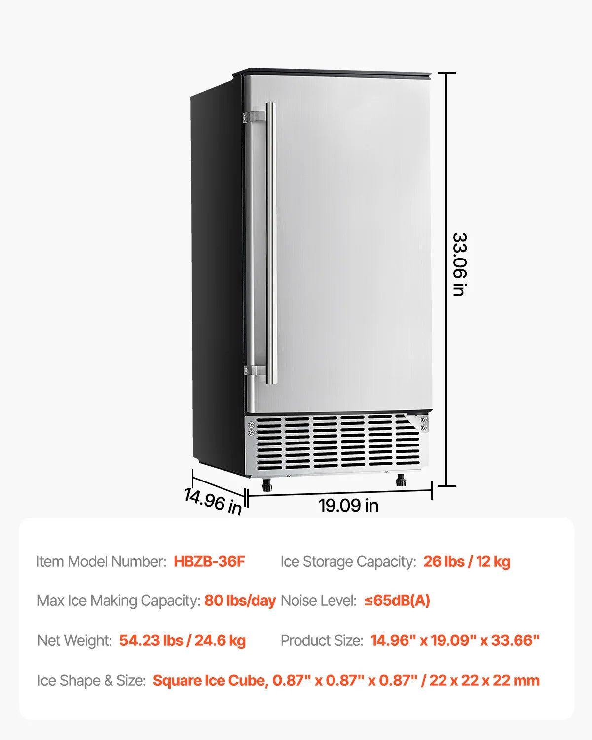 SucceBuy Undercounter Built-in Ice Maker Under Counter Ice Maker Machine w/ Drain Pump Reversible Door Stainless Steel for Home