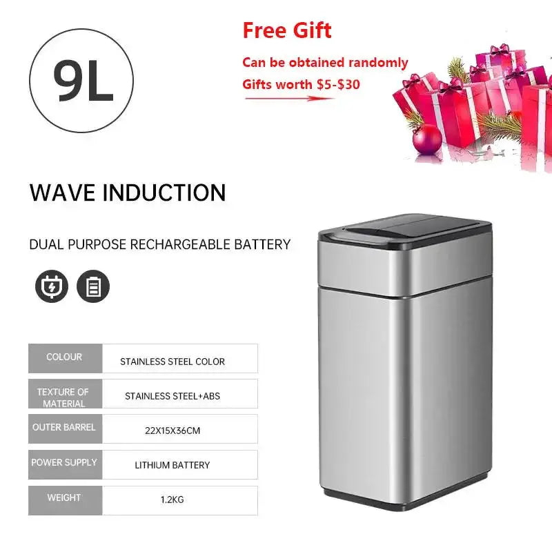 9/15/20/30/40/50/60L Garbage Bin Large-capacity Stainless Steel Smart Sensor Trash Can Automatic Waste Bins Kitchen Trash Can