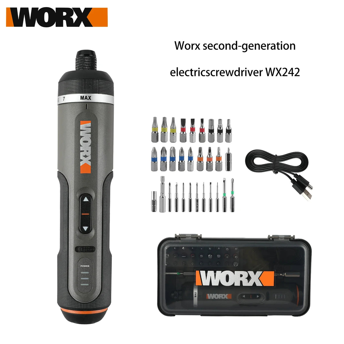 Worx Electric Screwdriver Set Intelligent Cordless Drill Screwdriver USB Charging Handle 30 Piece Set Electric Screwdriver WX242