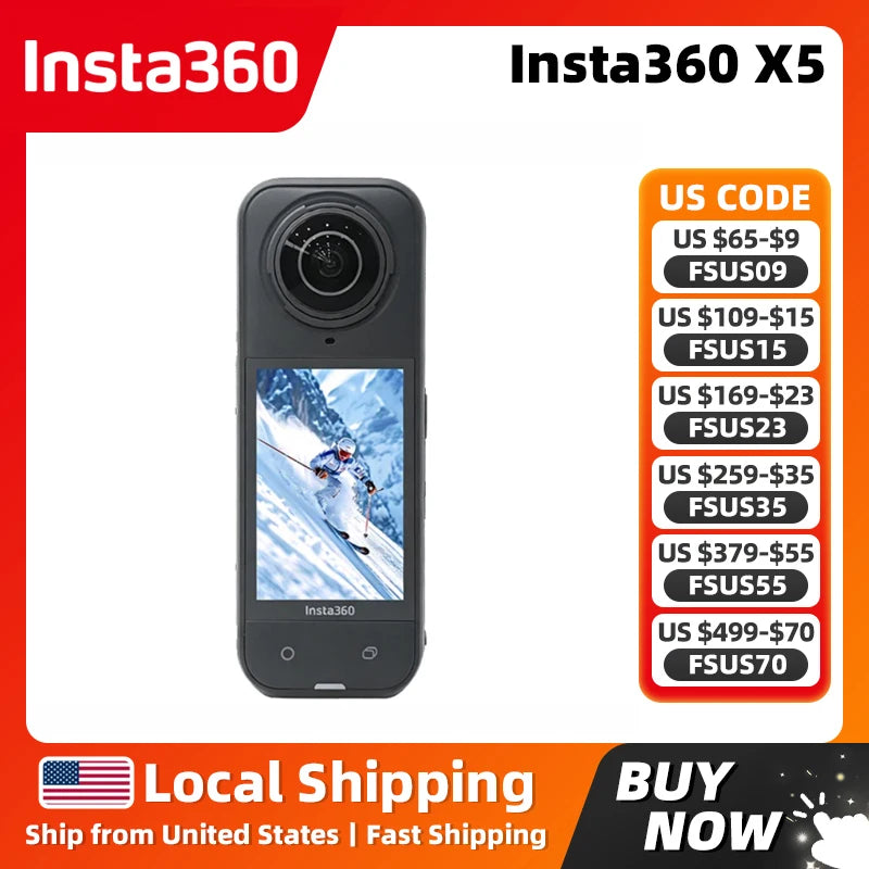 Insta360 X5 Standard Bundle 8K30fps 360 Video with Dual 1/1.28" Sensors 360° Action Camera 208 Mins Battery Life