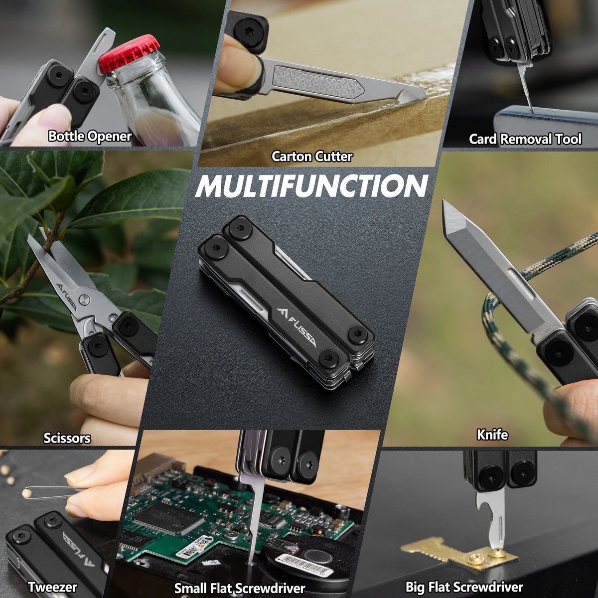FLISSA 11-in-1 Multitool Folding Scissors Pocket Mini Portable Stainless Steel Outdoor Camping Knife with Equation Decoration