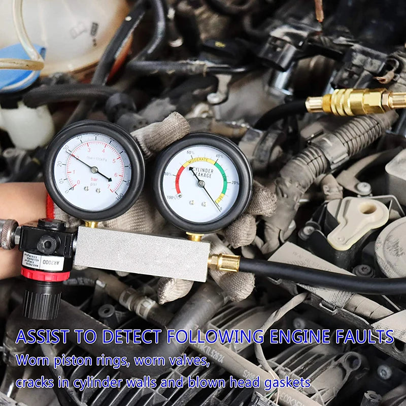 TU-21 Cylinder Leak Tester Compression Leakage Detector Set Double Gauge Petrol Engine Leakdown Detection Test Automotive Tools