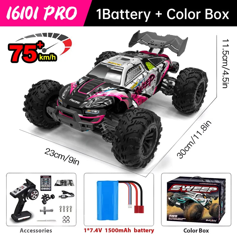 WLtoys 16101 Pro 1:16 75KM/H 4WD RC Car With LED Light 2.4G Remote Control Cars High Speed Drift Monster Truck for Children Gift