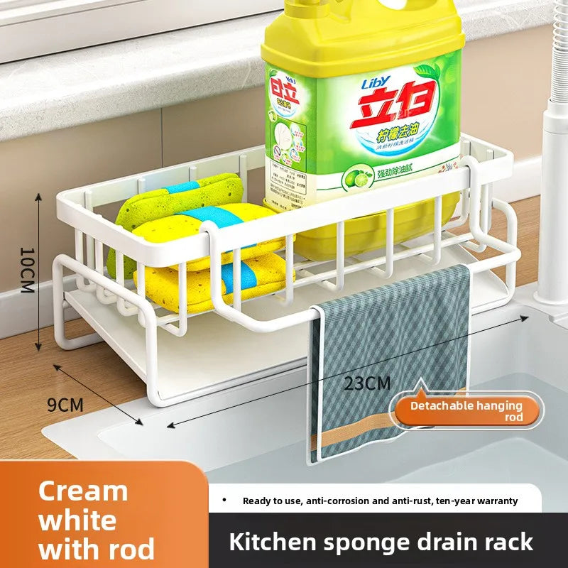 Kitchen Sink Sponge Holder, Multifunctional Countertop Storage Organizer Basket, Household Sink Caddy for Rag, Dishcloth, Bathroom Vanity Table Drainage Rack