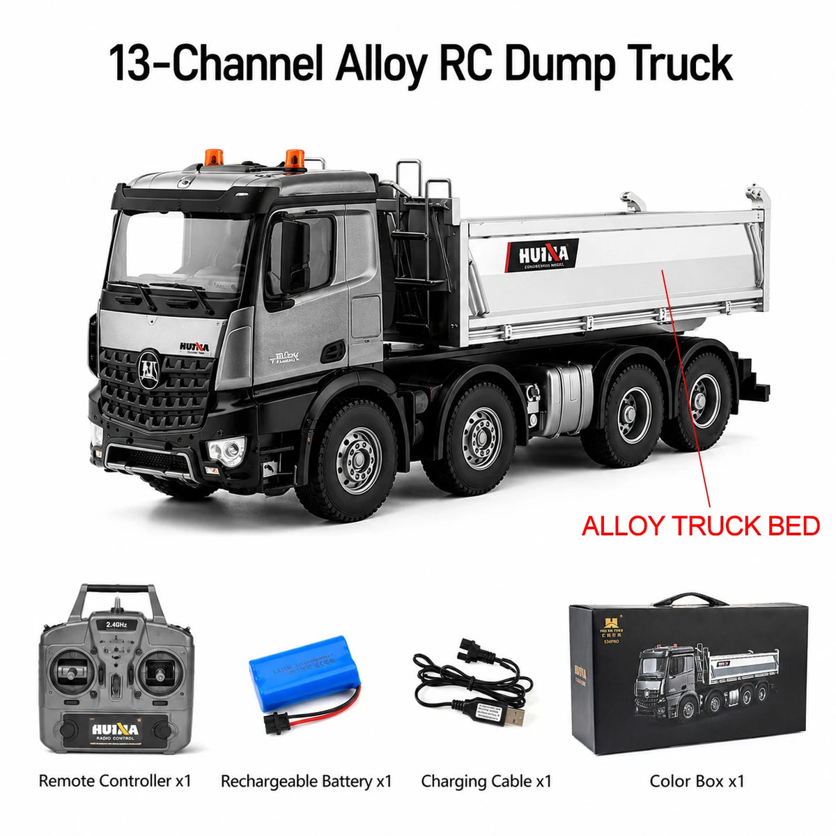 HUINA 1536 1536PRO 1:14 Large Dump Truck Alloy Remote Control Engineering Eight Wheel Heavy-Duty Dump Truck Cargo Model for Boys