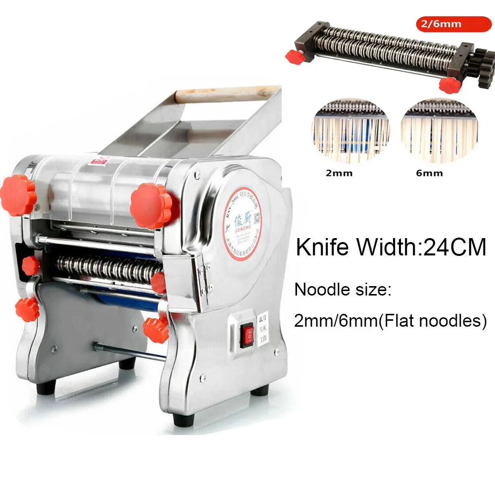 550W Electric Pasta Maker Noodle Machine Dumpling Skin Roller Steel Full Stainless Steel Dual Knife Noodle Maker For Commercial