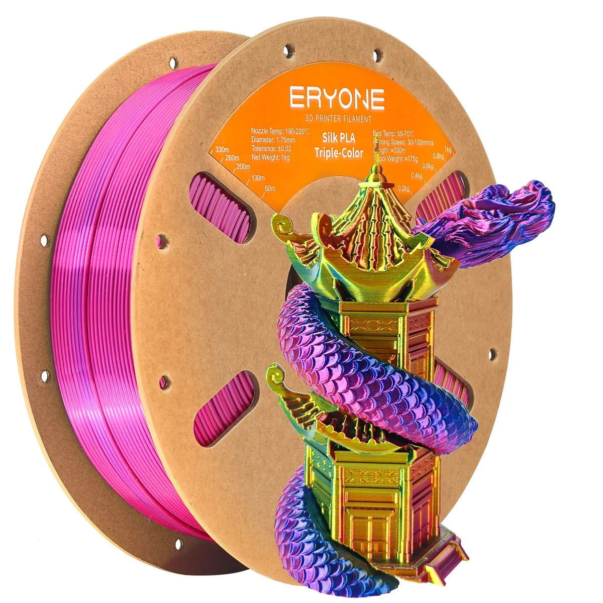 ERYONE 1KG Silk Triple Color Series PLA 3D Printer Filament 1.75mm, Tri-Color Coextrusion Silky Shiny Finish, 1kg Spool