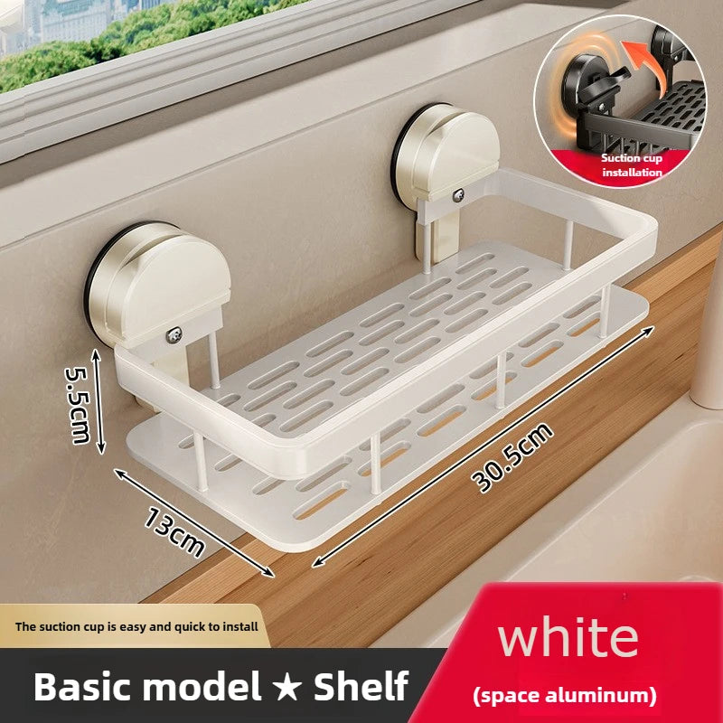 No-Drill Sink Storage Kitchen Rack Suction Cup Cloth Drainer Rack Multifunctional Wall-Mounted Sink Shelf Drainer Utensils Dish