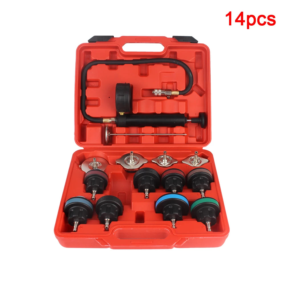 14/28Pcs Universal Radiator Pressure Tester Set Vacuum Type Cooling System Tester Water Tank Leak Detection Detector Tool