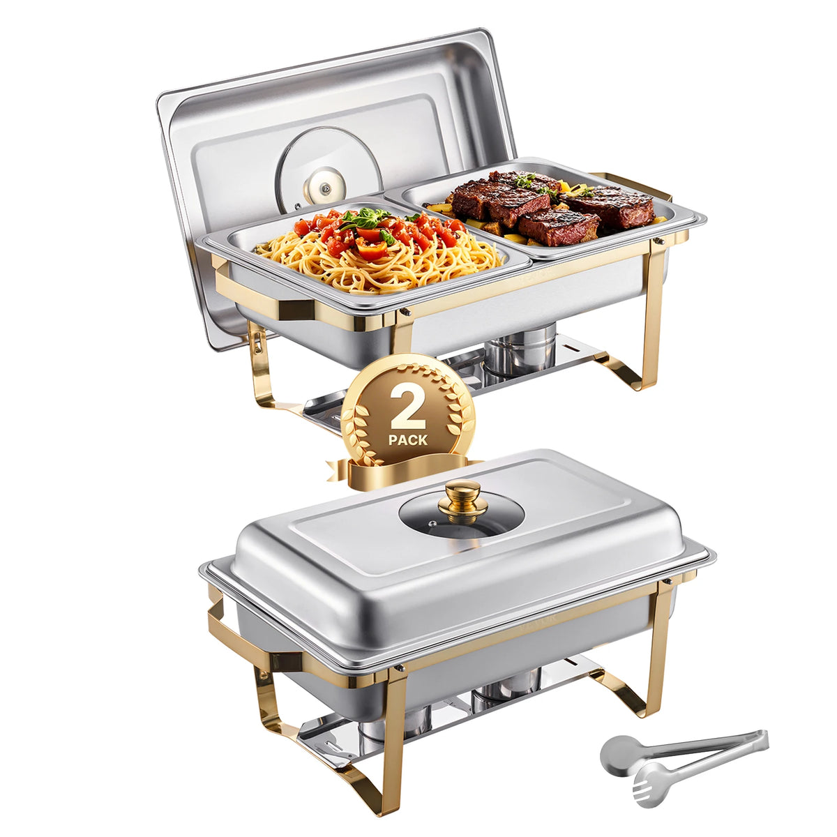 SucceBuy 8 Qt 2 4 Pack Chafing Dish Buffet Set Stainless Steel Chafer with 4 Full Size Pans Rectangle Catering Warmer Server