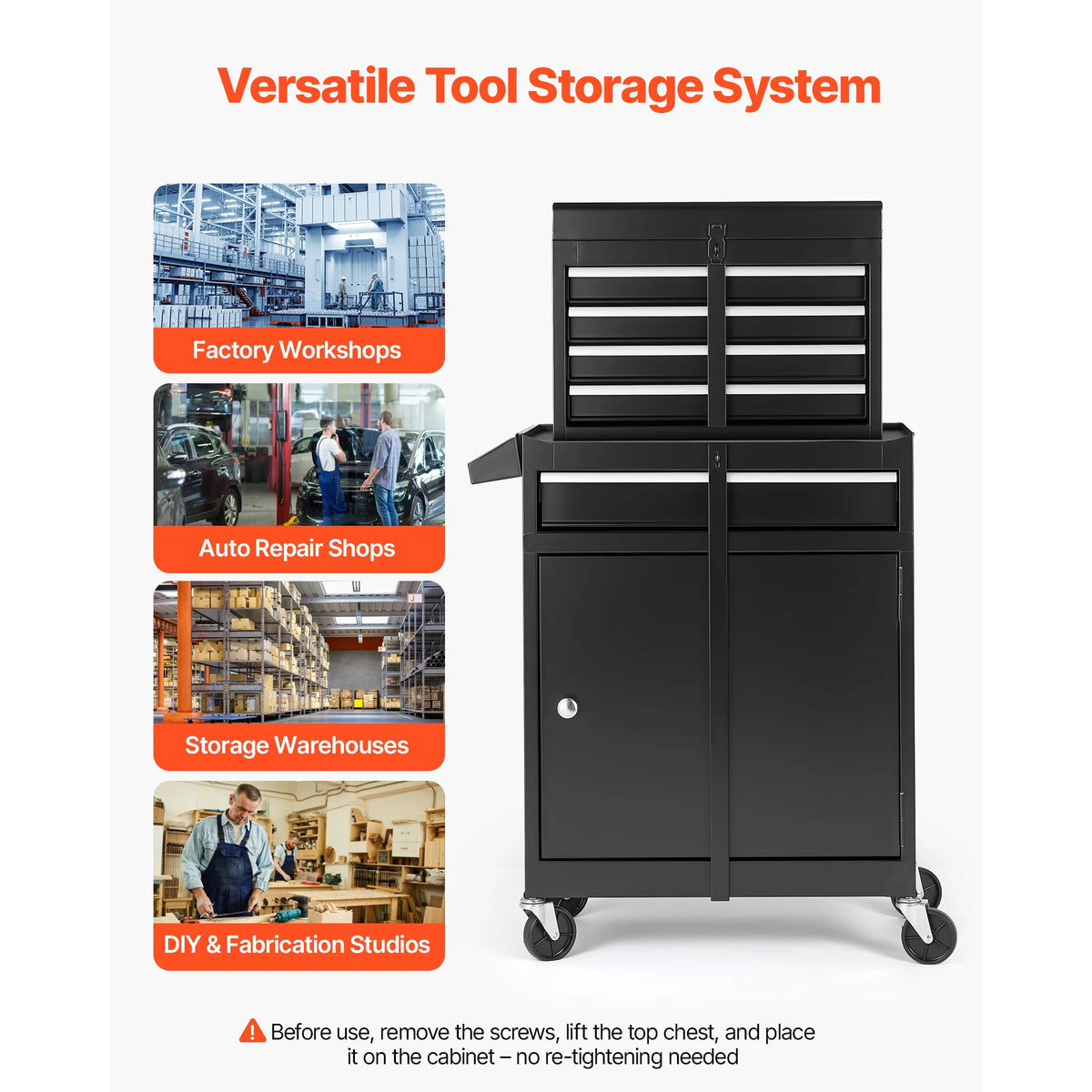 SucceBuy Rolling Tool Chest 5 Drawers Tool Cabinet Organizer with Detachable Top Metal Toolbox Lock Bar for Warehouse Workshop