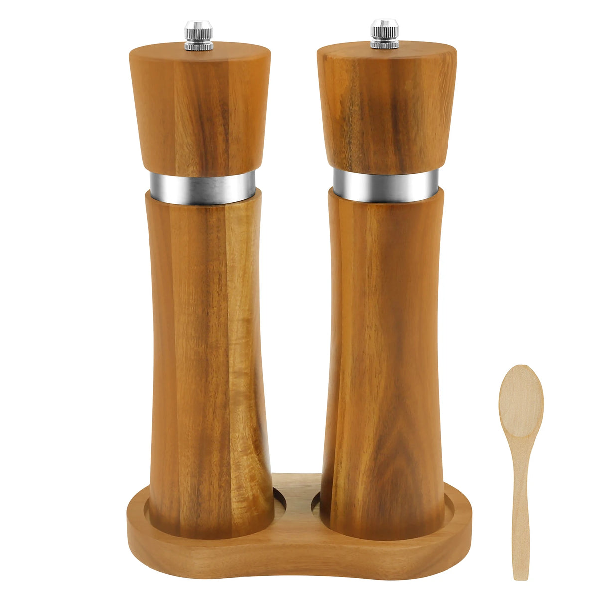 Salt and Pepper Grinder Set Wooden Manual Salt Pepper Grinder with Tray Adjustable Coarseness Pepper Mill Set for Kitchen Gadget