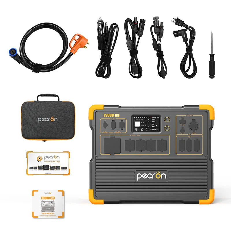 Refurbished-PECRON Portable Power Station 3072Wh E3600LFP, 5x3600W AC Outlets Power Station, LiFePO4 Battery Backup Expanded to 18.43kWh, Fast Charging Solar Generator for Home Use, RV, Camping, CPAP, Emergencies