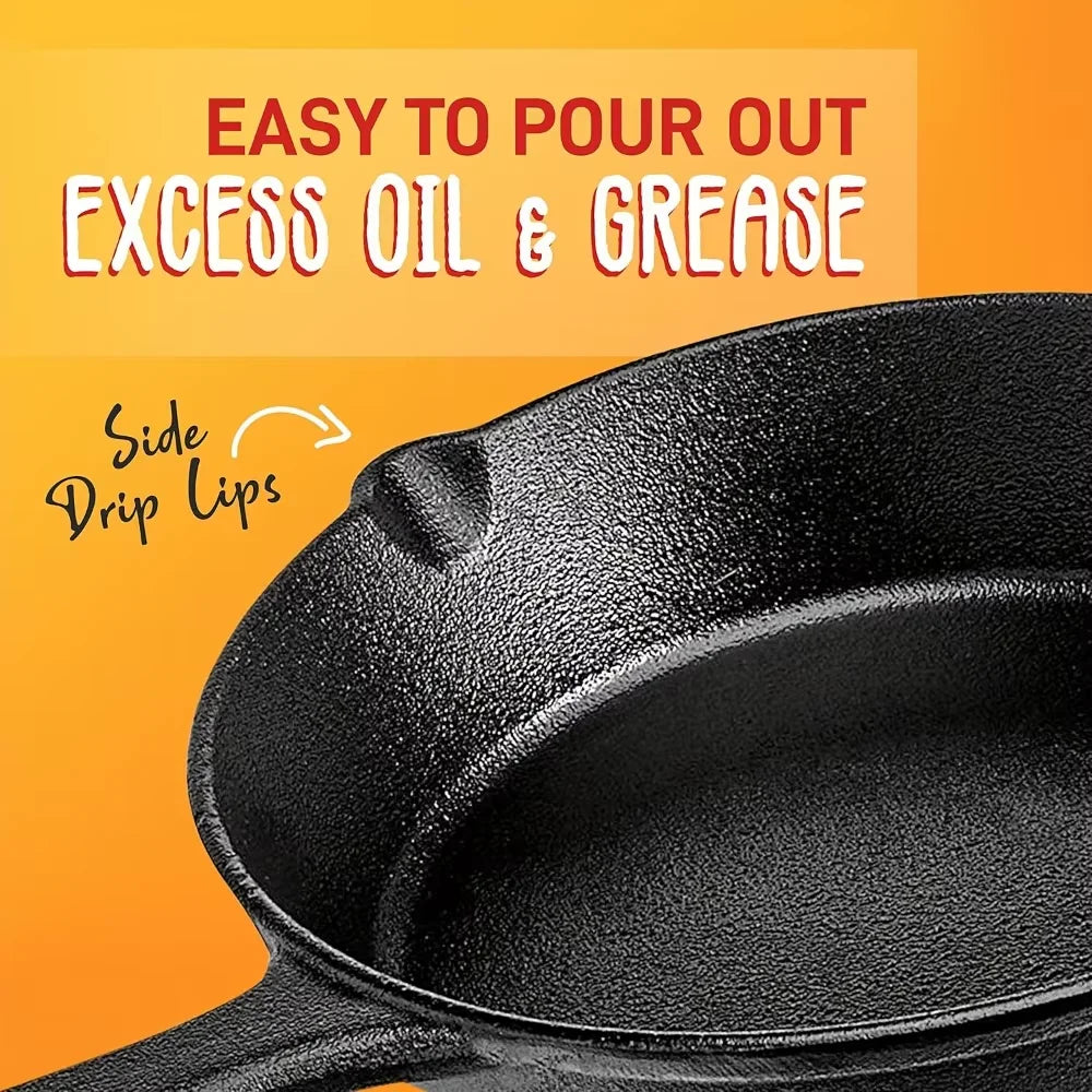 3PCS Cast Iron Skillet Set 6/8/10 Inch, Pre-Seasoned Heavy Duty Frying Pans for Kitchen, Oven, Grill & Campfire Cooking