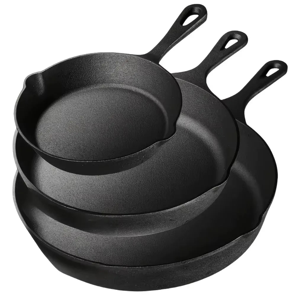 3PCS Cast Iron Skillet Set 6/8/10 Inch, Pre-Seasoned Heavy Duty Frying Pans for Kitchen, Oven, Grill & Campfire Cooking
