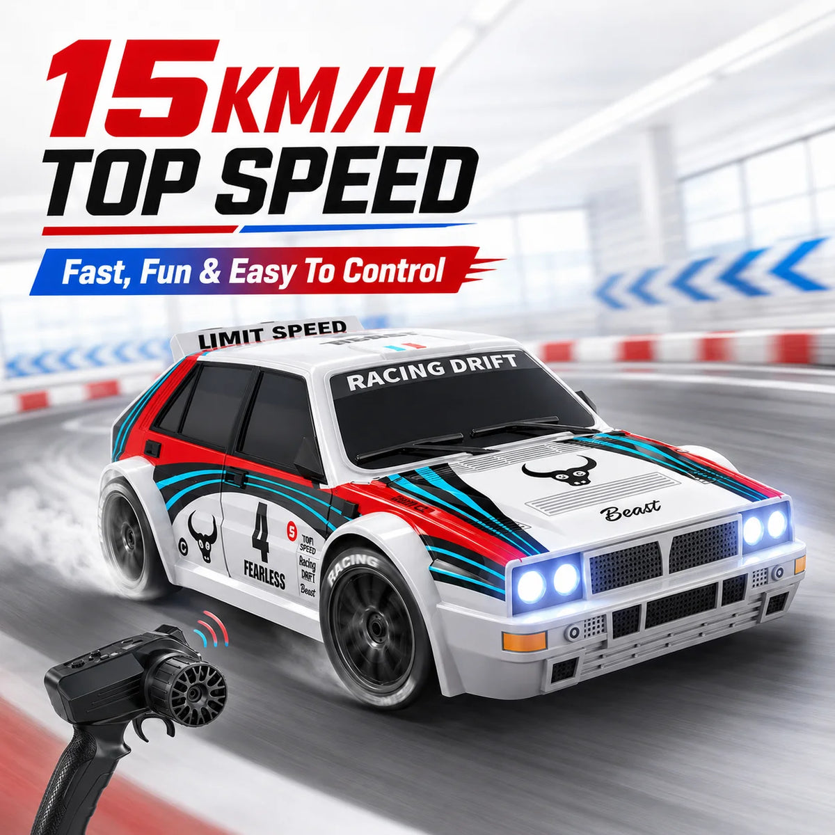 ZNLYRION RC Car Drifting Race Car 1:24 Scale 4 Wheel Drive 20km/h Adjustable High/Low Speed With Spare Drift Tires LED Headlight Taillight RC Toy For Boys Adult