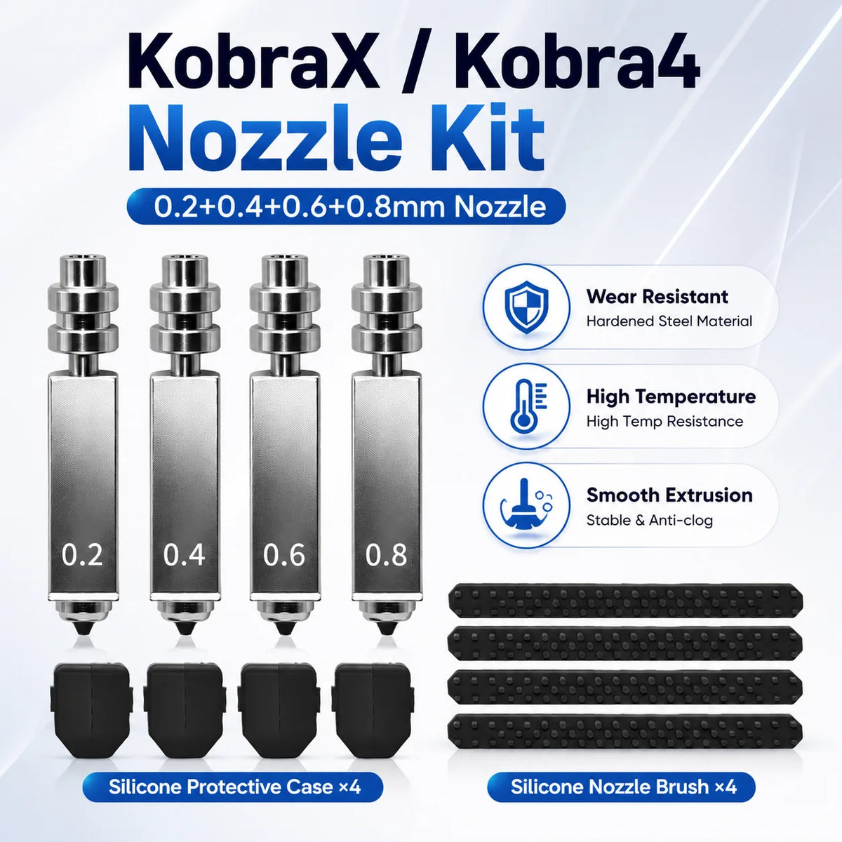 Anycubic Kobra X/Kobra 4 Bimetal Hotend Nozzle Kit 0.2 0.4 0.6 0.8mm Heating Assembly with Silicone Wiper 3D Printer Accessories