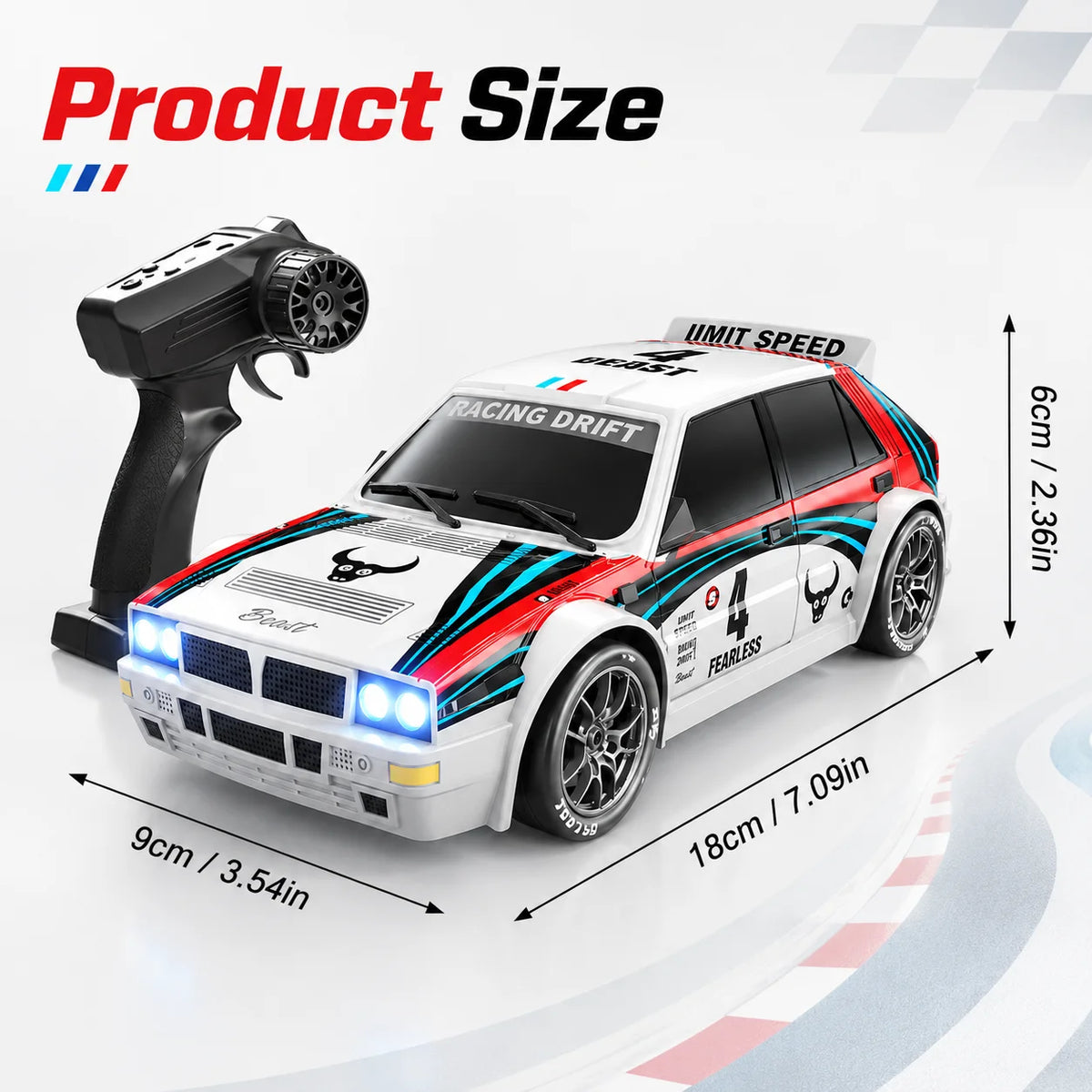 ZNLYRION RC Car Drifting Race Car 1:24 Scale 4 Wheel Drive 20km/h Adjustable High/Low Speed With Spare Drift Tires LED Headlight Taillight RC Toy For Boys Adult