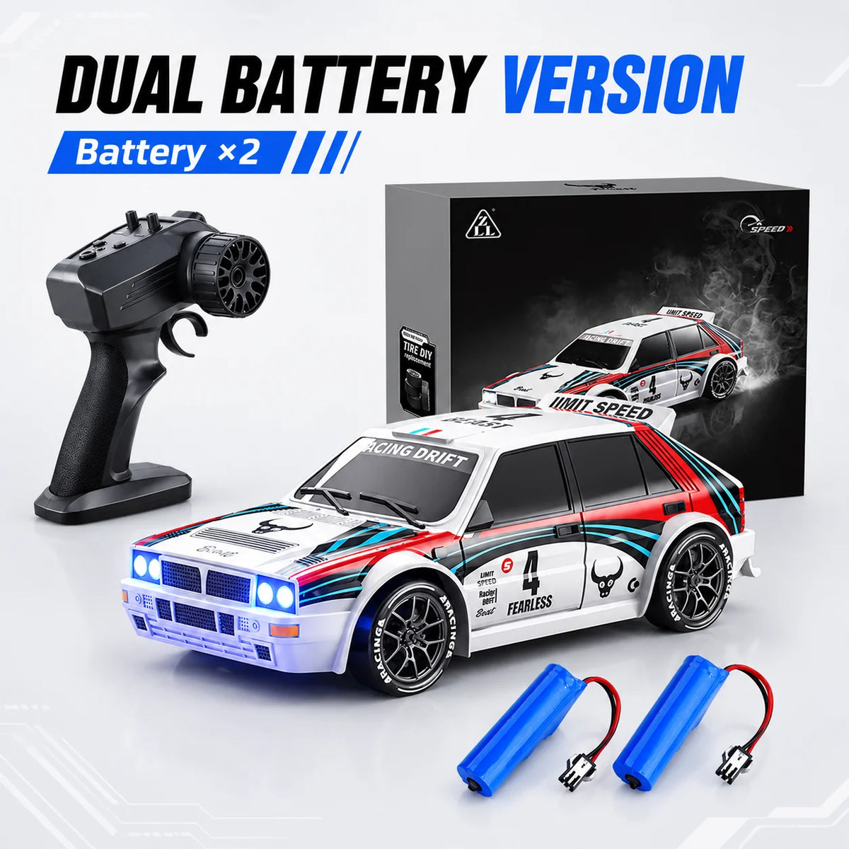 ZNLYRION RC Car Drifting Race Car 1:24 Scale 4 Wheel Drive 20km/h Adjustable High/Low Speed With Spare Drift Tires LED Headlight Taillight RC Toy For Boys Adult