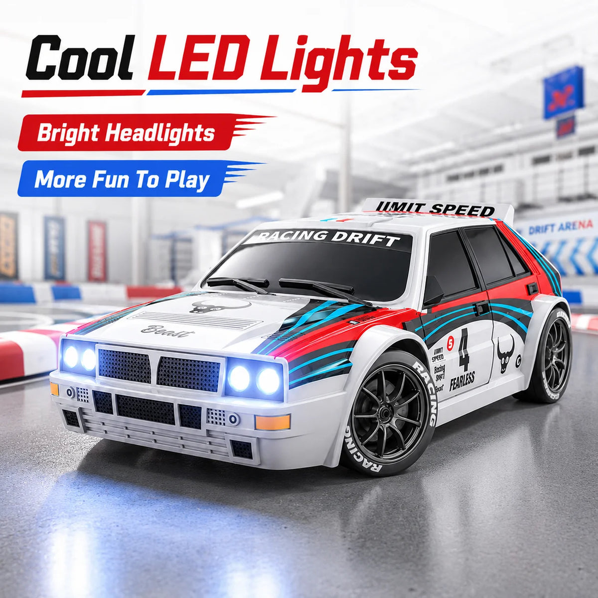 ZNLYRION RC Car Drifting Race Car 1:24 Scale 4 Wheel Drive 20km/h Adjustable High/Low Speed With Spare Drift Tires LED Headlight Taillight RC Toy For Boys Adult