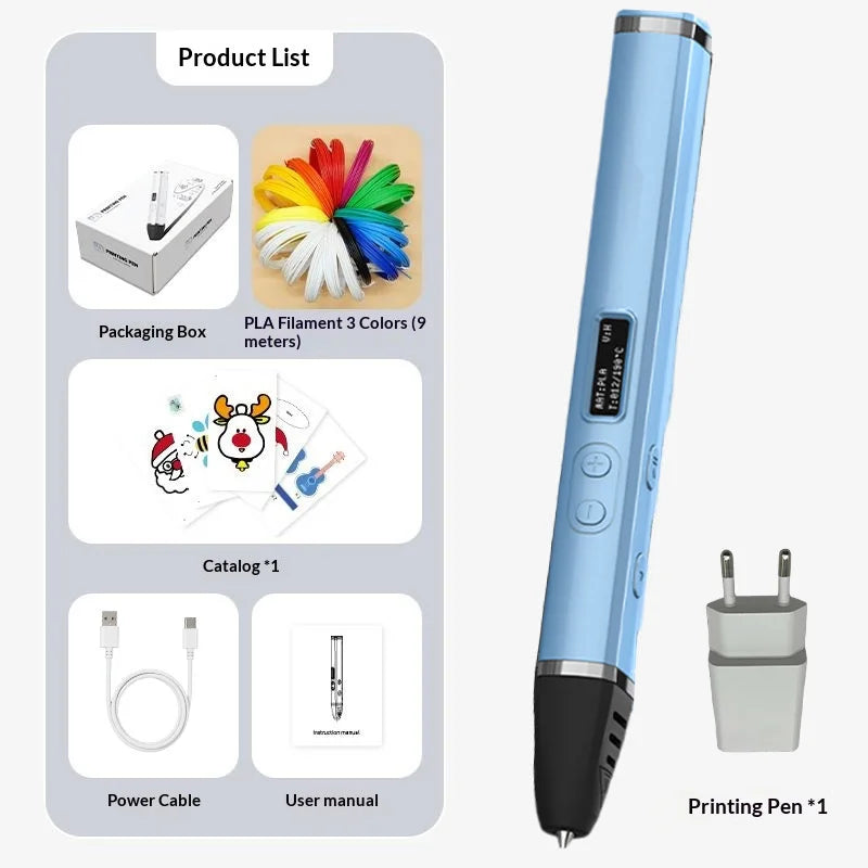 3D Printing Pen With Oled Display temperature Control And Fast Extrusion With PLA Filament For Doodling Making Holiday Presents