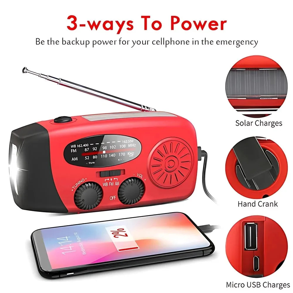 Portable Solar Hand Crank Radio with 2000mAh Power Bank Emergency Weather Radio AM FM NOAA Weather Alert LED Flashlight Survival Gear for Home Blackout Severe Weather Camping Hurricane Preparedness Emergency Kit for Home Offi