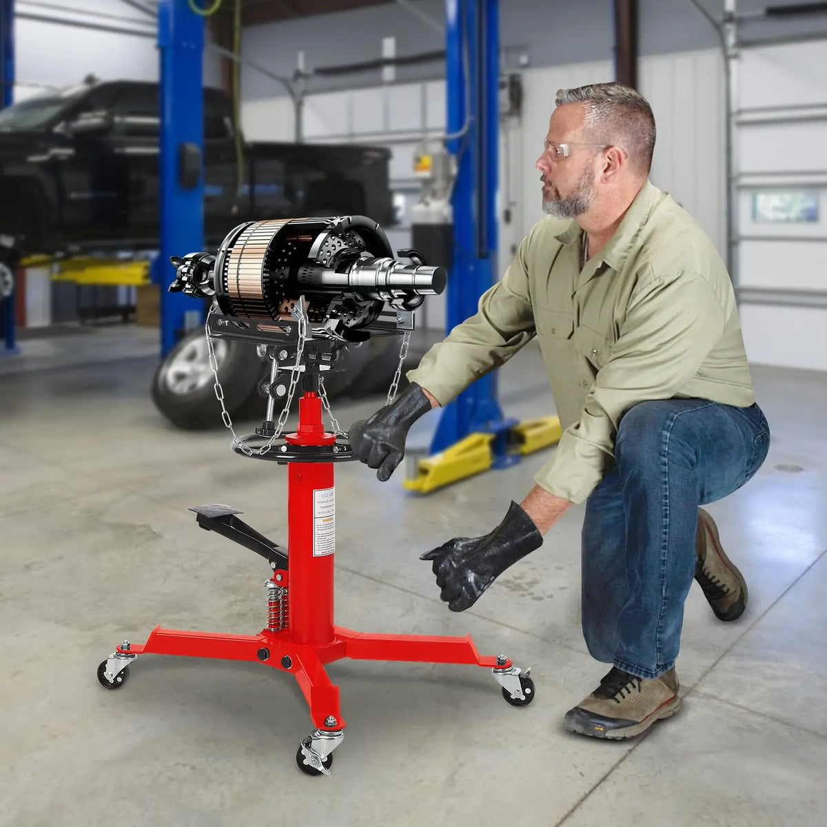 Hydraulic Transmission Jack 1322 LBS Capacity 2-Stage Telescoping Lift 33.5 in-69 in | Trans Jack Stand with Dual Plunger, 8 mm Non-Slip Pad, Foot Pedal & Swivel Wheels