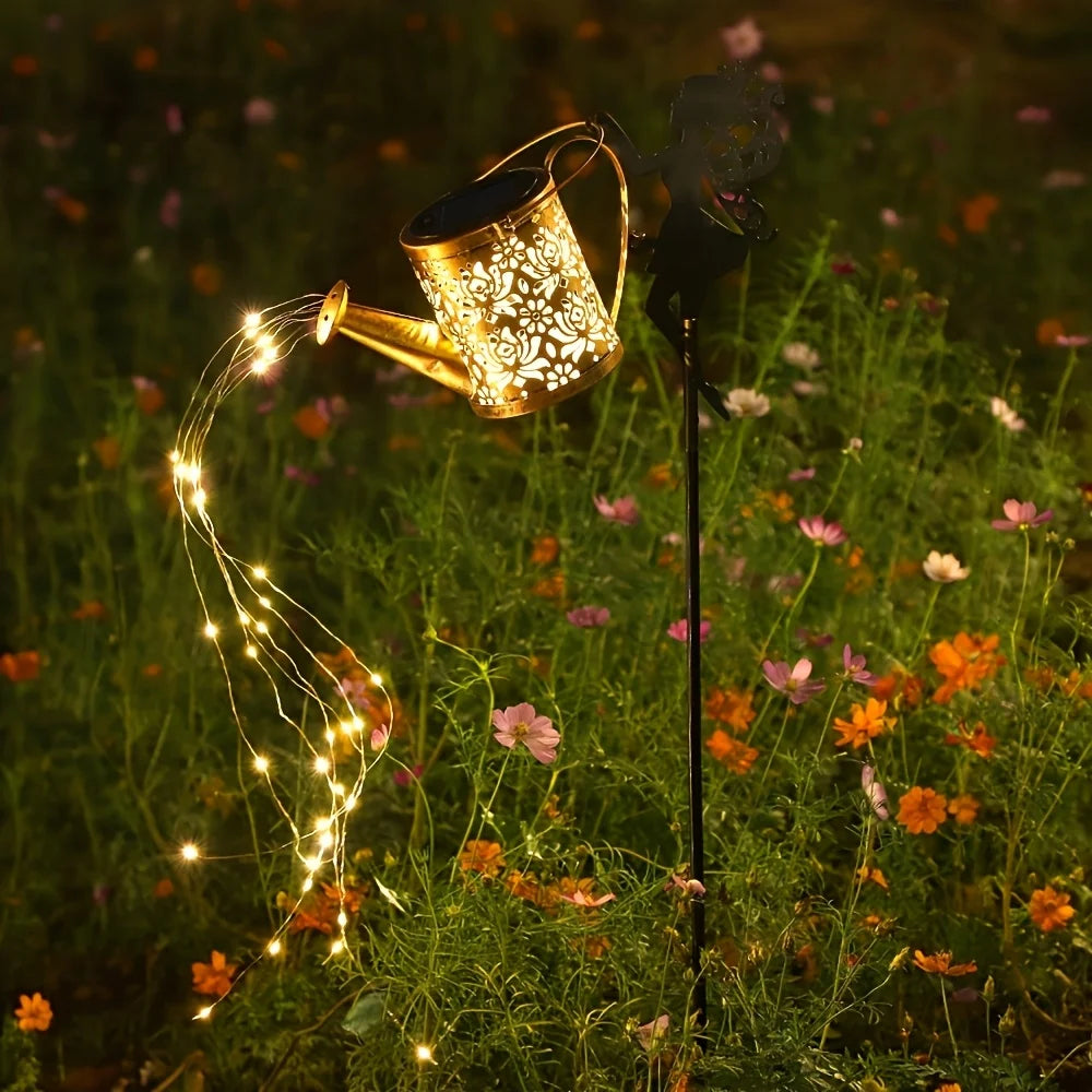 Solar Fairy Watering Can Lights – Outdoor Decorative Kettle with Cascading String Lights, Perfect for Garden Décor & Gifts
