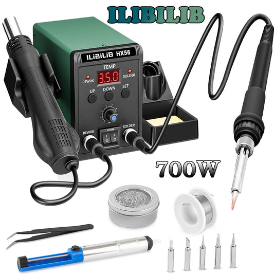 700W 2In1 Soldering Station, SMD Hot Air Rework Station LED Digital Display W/Heat Gun and Solder Iron Kit, Auto Sleep Functions