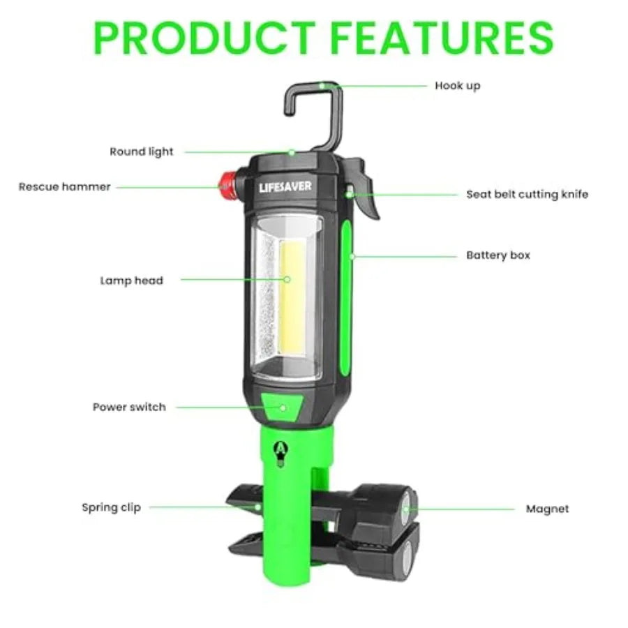9-in-1 Emergency Auto Tool with LED Flashlight Multi-Function Car flashlight Kit with Three Lighting Modes, Window Glass Breake