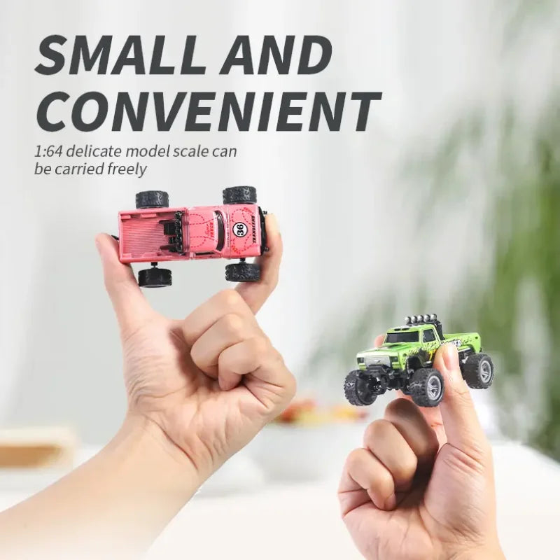 Hotfree 1/64 Mini RC Monster Truck, Metal Off-Road Stomper with Trailer, 2.4GHz Remote Control All-Terrain Vehicle, 3-Speed Adjustable, USB-C Rechargeable, Desktop Play, Indoor Outdoor Racing Toy, Fun Birthday Christmas Gift
