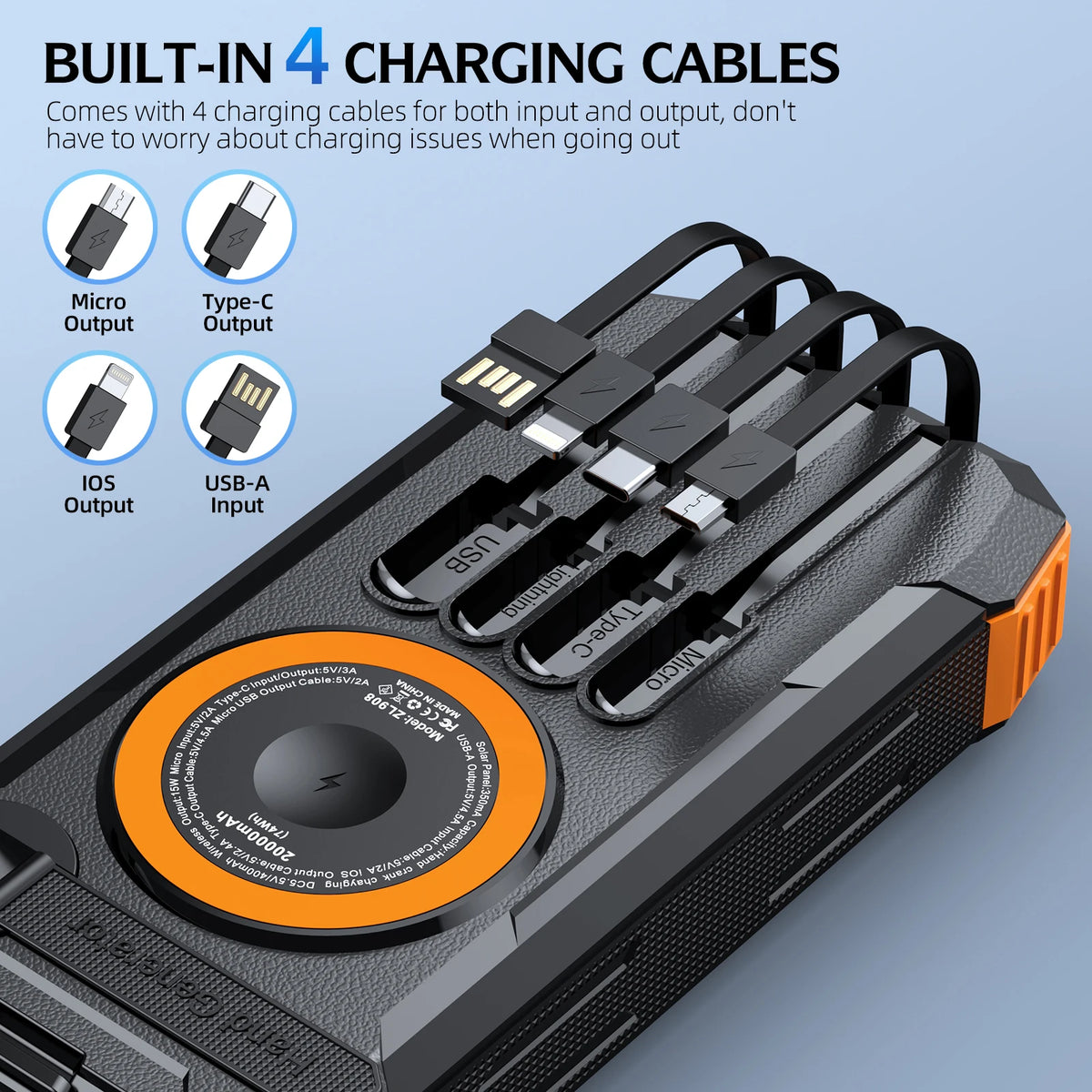 2026 NEW Solar Power Bank 80000mAh 22.5W Magnetic Wireless Powerbank Hand Crank with Cable Portable Charger for Outdoor Camping