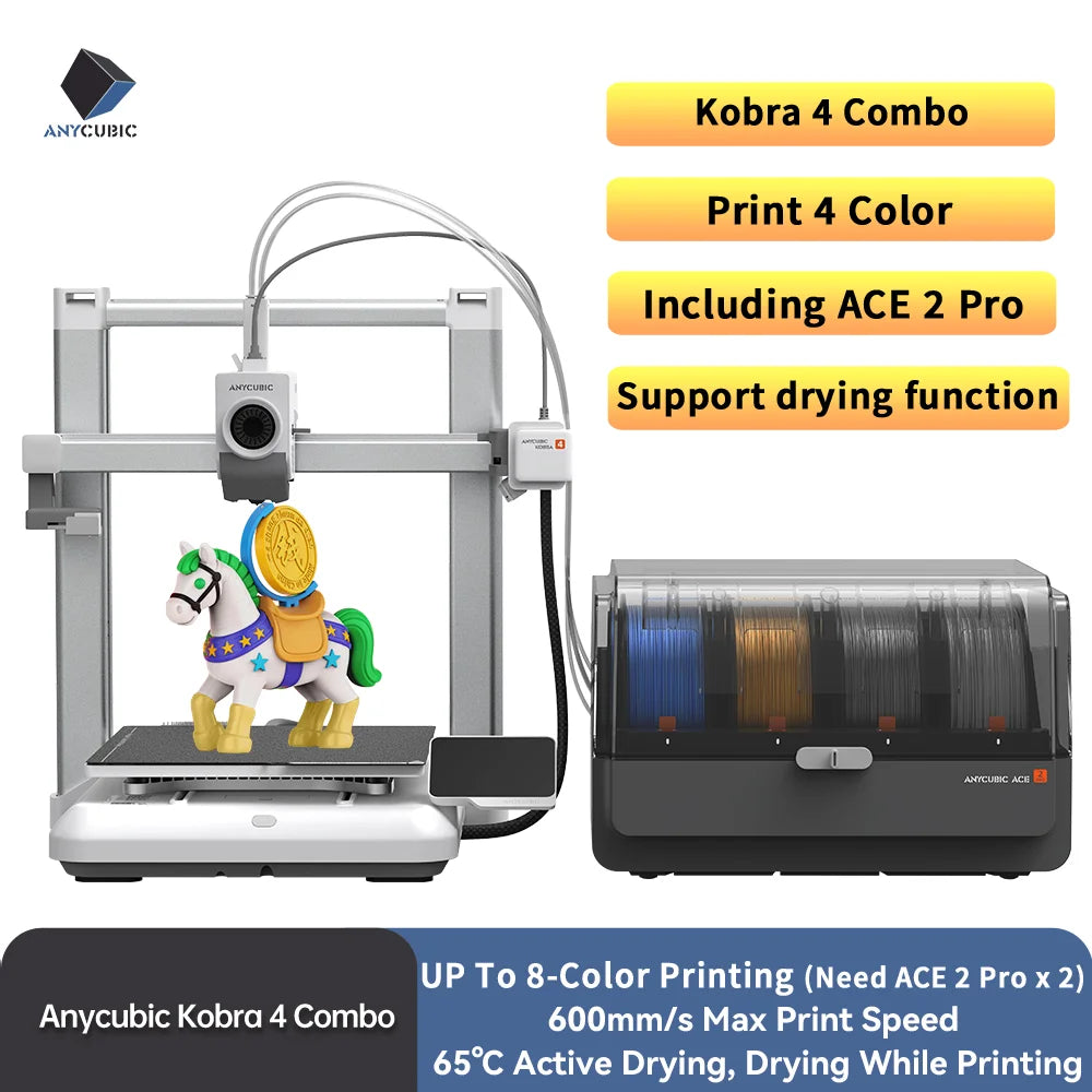 ANYCUBIC Kobra 4/Kobra 4 Combo 600mm/s Fast Printing 3D Printer Up to 8 Colors Filament APP Control 3D Printer