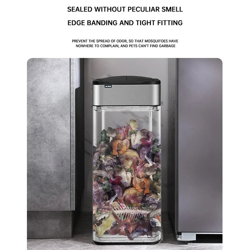 9/15/20/30/40/50/60L Garbage Bin Large-capacity Stainless Steel Smart Sensor Trash Can Automatic Waste Bins Kitchen Trash Can