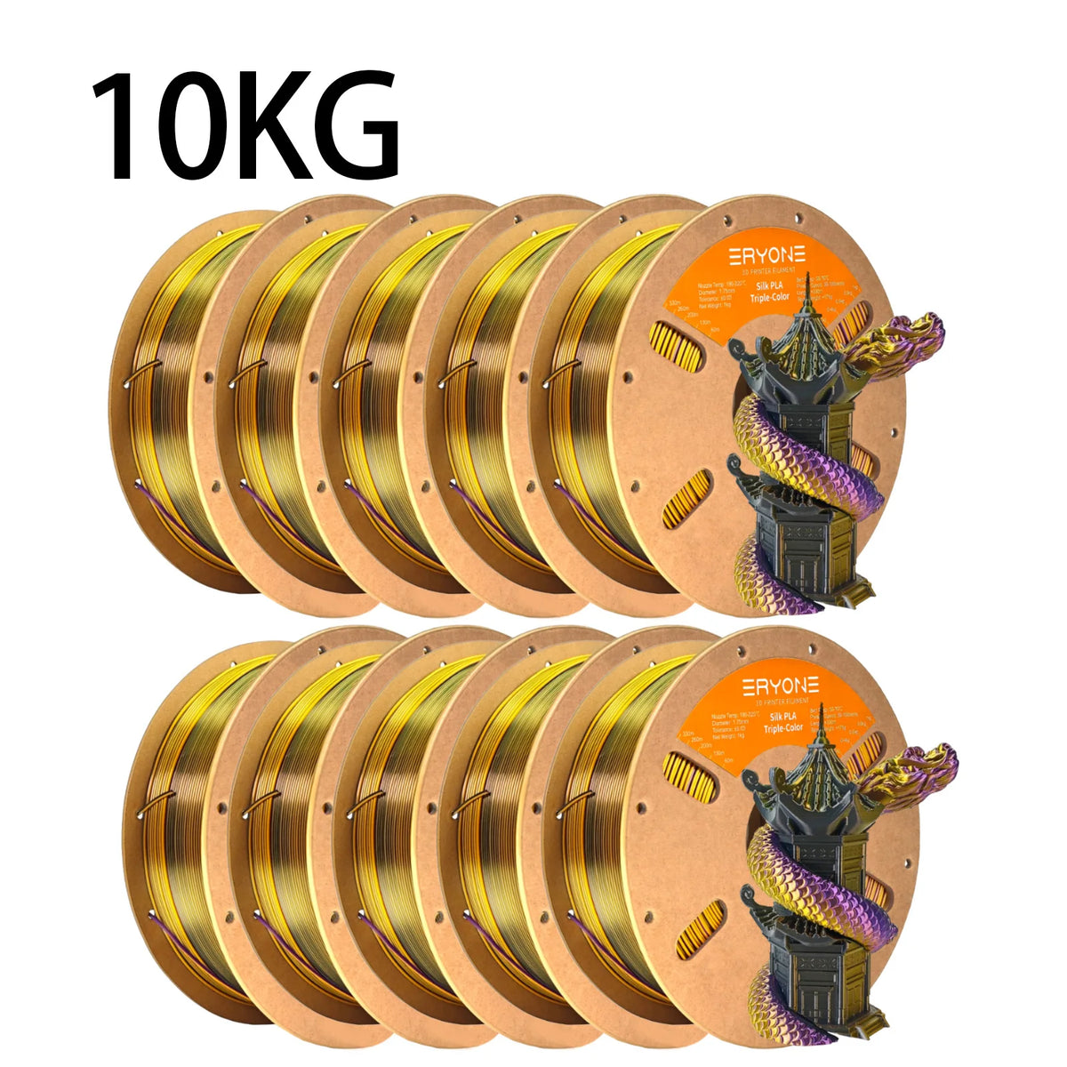 ERYONE 10KG Triple Color Silk PLA Premium Filament 3D Print Big Sale,Multicolor Available,1KG per Spool