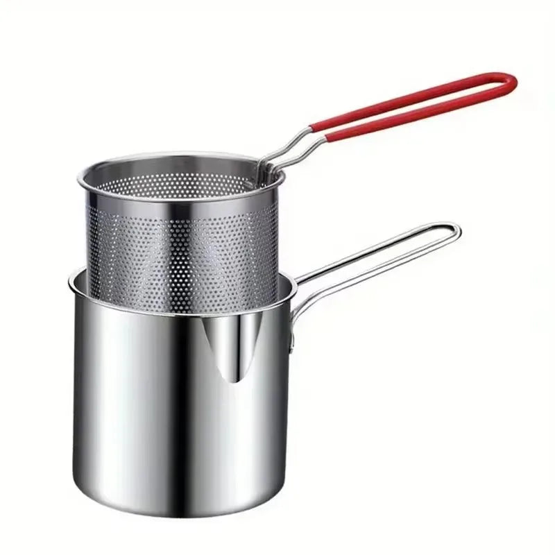 Home Kitchen Deep Fryer in Stainless Steel with Oil Strainer and Fry Basket, Perfect for Crispy Fries and Chicken Wings