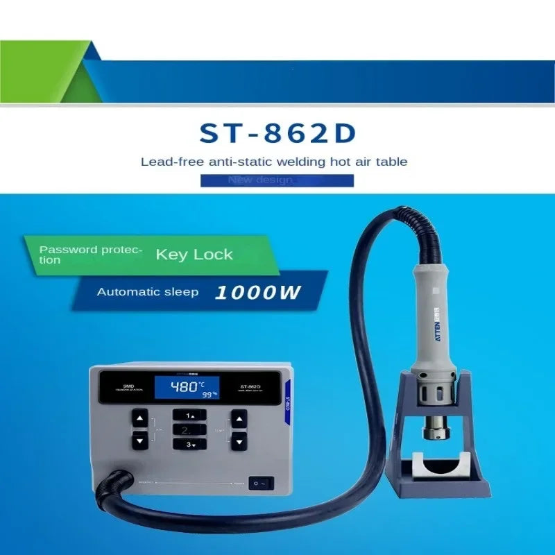 ATTEN ST-862D Hot Air Gun Soldering Station Lead-free 110V 1000W BGA Rework Station Sleep Desoldering Station PCB Chip Repair ﻿