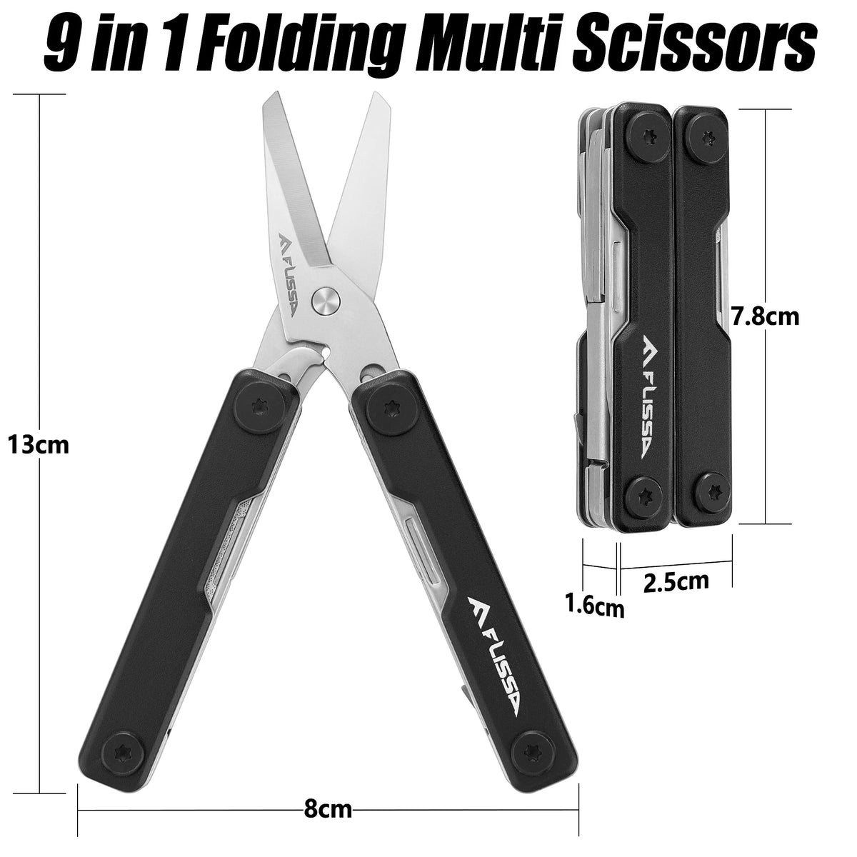 FLISSA 11-in-1 Multitool Folding Scissors Pocket Mini Portable Stainless Steel Outdoor Camping Knife with Equation Decoration