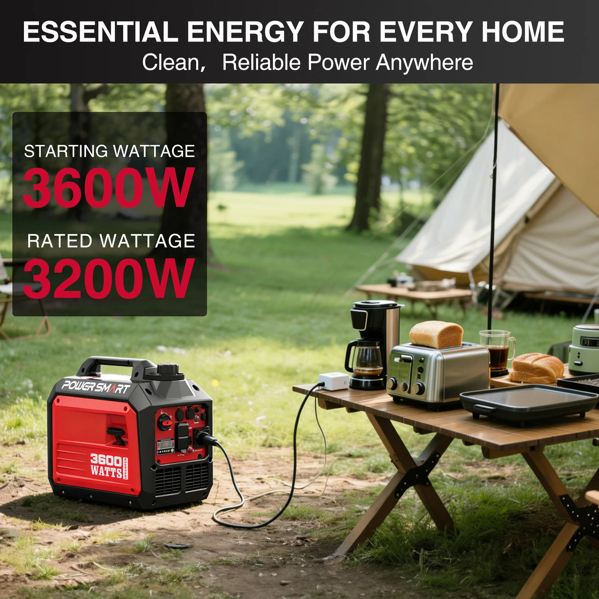 3600W Inverter Generator, 3200W Rated Gas Powered Portable Generator, 149cc Lightweight Low Noise Generator for Home RV Camping Emergency Backup