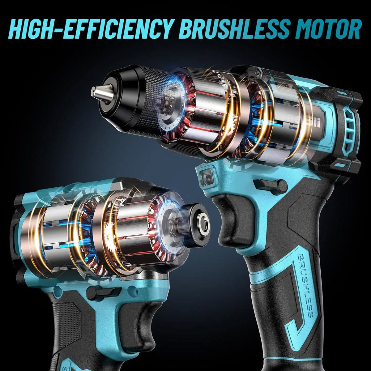 SEESII 3/8'' Drill & 1/4'' Impact Driver 21V Cordless Electric Brushless Drill Impact Wrench Variable Speed Screwdriver Battery Powered Tool Kit with 2x4.0Ah Batteries LED Light
