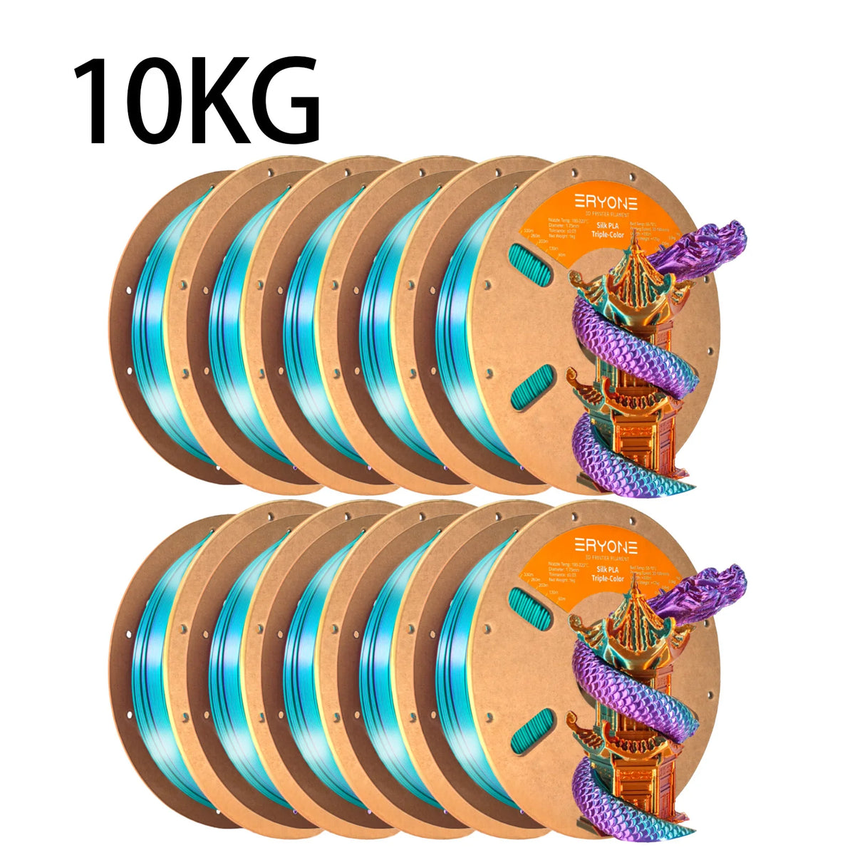 ERYONE 10KG Triple Color Silk PLA Premium Filament 3D Print Big Sale,Multicolor Available,1KG per Spool
