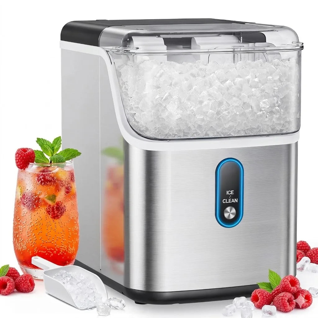 Nugget Ice Maker Countertop, Pebble Ice Maker with Soft Chewable Pellet Ice, 33 lbs per Day, Compact Ice Machine with Self-Cleaning & LED Indicator for Home, Kitchen, Camping, RV, Office