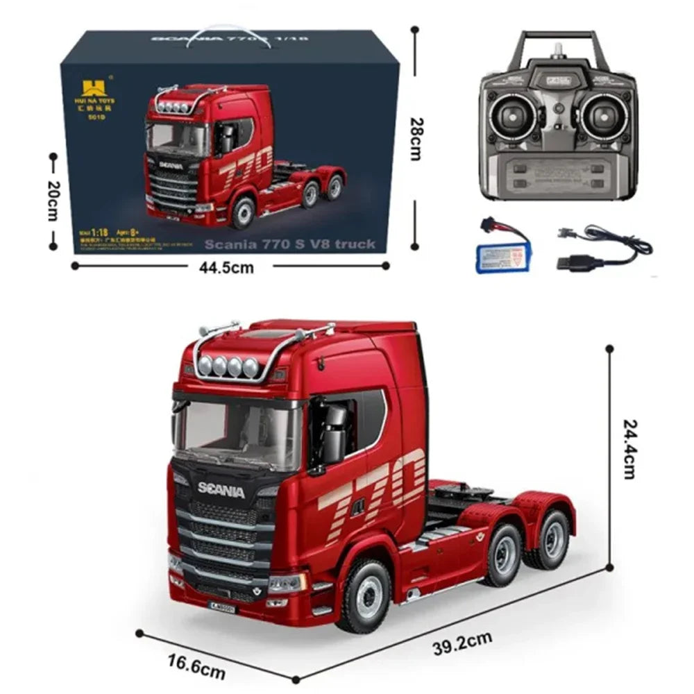 HUINA 1501 1/18 RC Truck 19CH 770S Alloy Tractor 2.4G Remote Control Engineering Trailer Truck with Light and Sound Toys