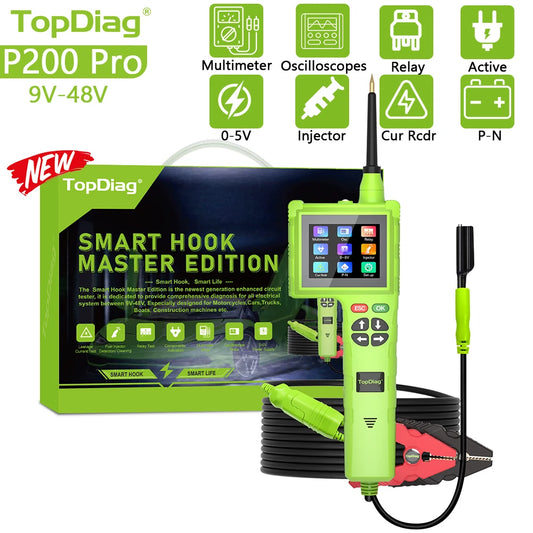 Topdiag P200 Pro Circuit System Tester 9V-48V Power Circuit Probe Kit Vehicle Leakage Detection Oscilloscope Diagnostic Tool