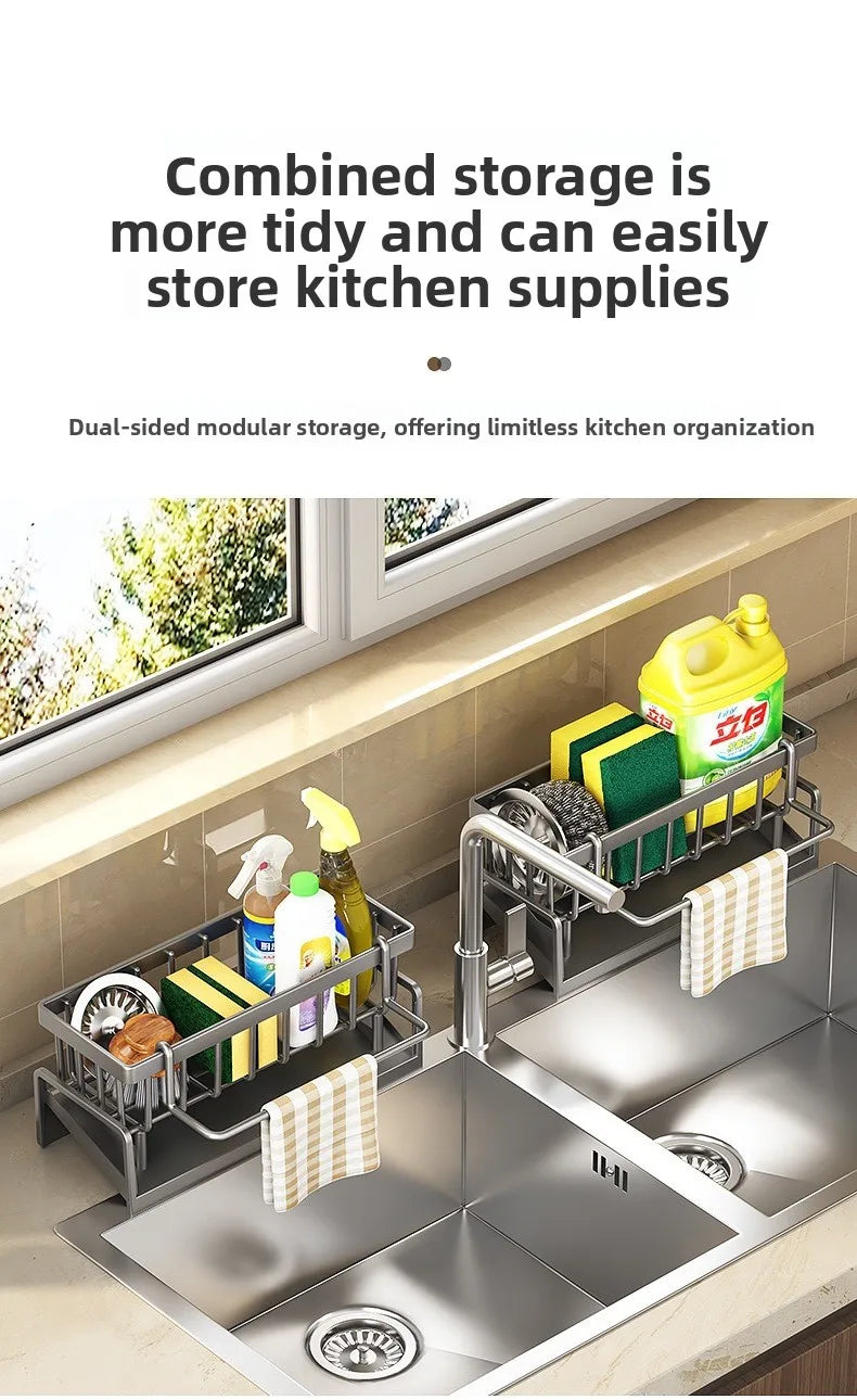 Kitchen Sink Sponge Holder, Multifunctional Countertop Storage Organizer Basket, Household Sink Caddy for Rag, Dishcloth, Bathroom Vanity Table Drainage Rack