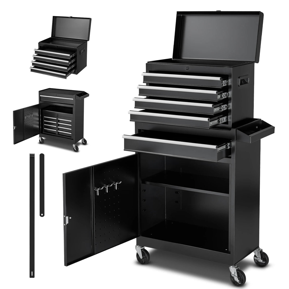 SucceBuy Rolling Tool Chest 5 Drawers Tool Cabinet Organizer with Detachable Top Metal Toolbox Lock Bar for Warehouse Workshop